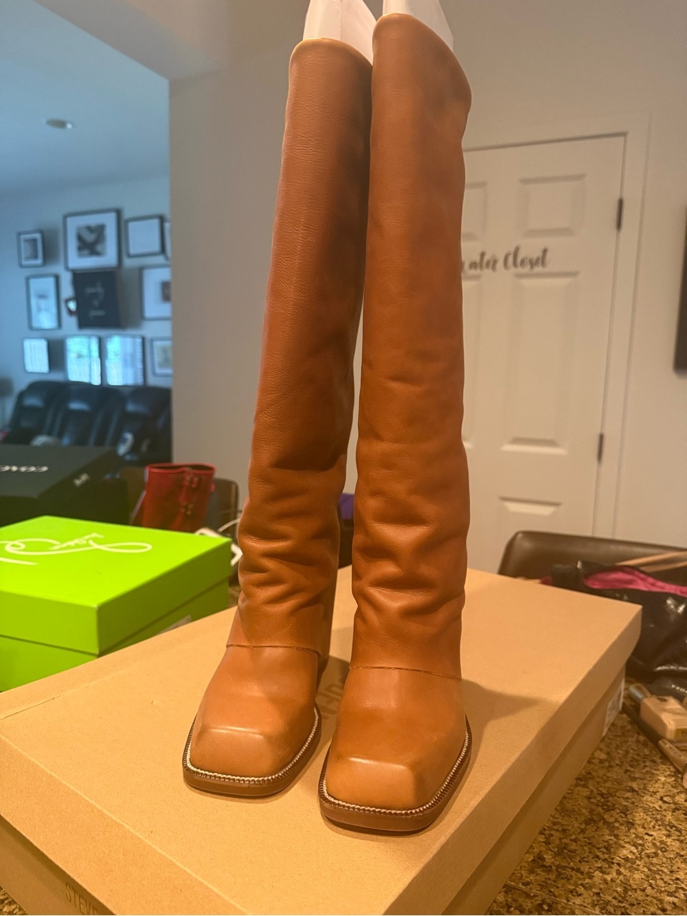 Steve Madden Tall Cognac Leather Block Heel Boots size 6 - Picture 2 of 5